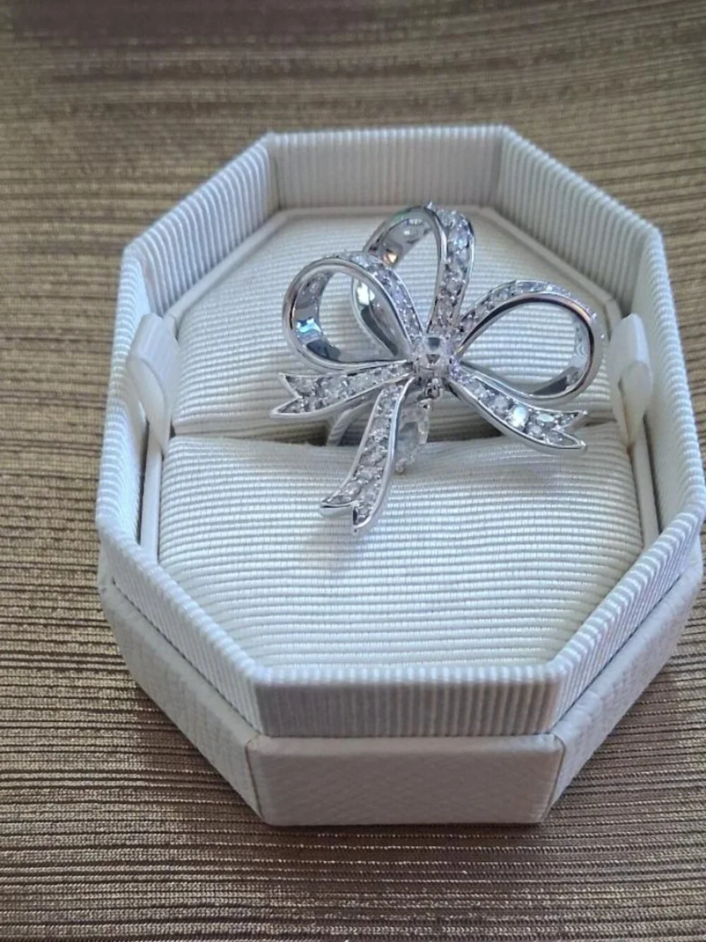 Swarovski Diamond Bow White Rhodium Plated Ring 8